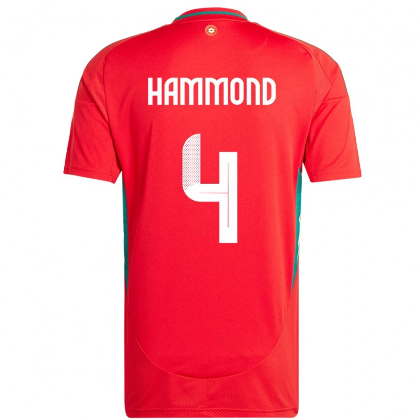 Danxen Heren Wales Ben Hammond #4 Rood Thuisshirt Thuistenue 24-26 T-Shirt