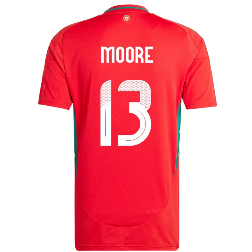 Danxen Heren Wales Kieffer Moore #13 Rood Thuisshirt Thuistenue 24-26 T-Shirt