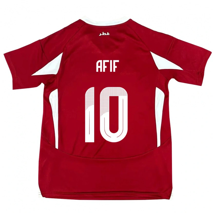 Danxen Heren Qatar Akram Afif #10 Rood Thuisshirt Thuistenue 24-26 T-Shirt