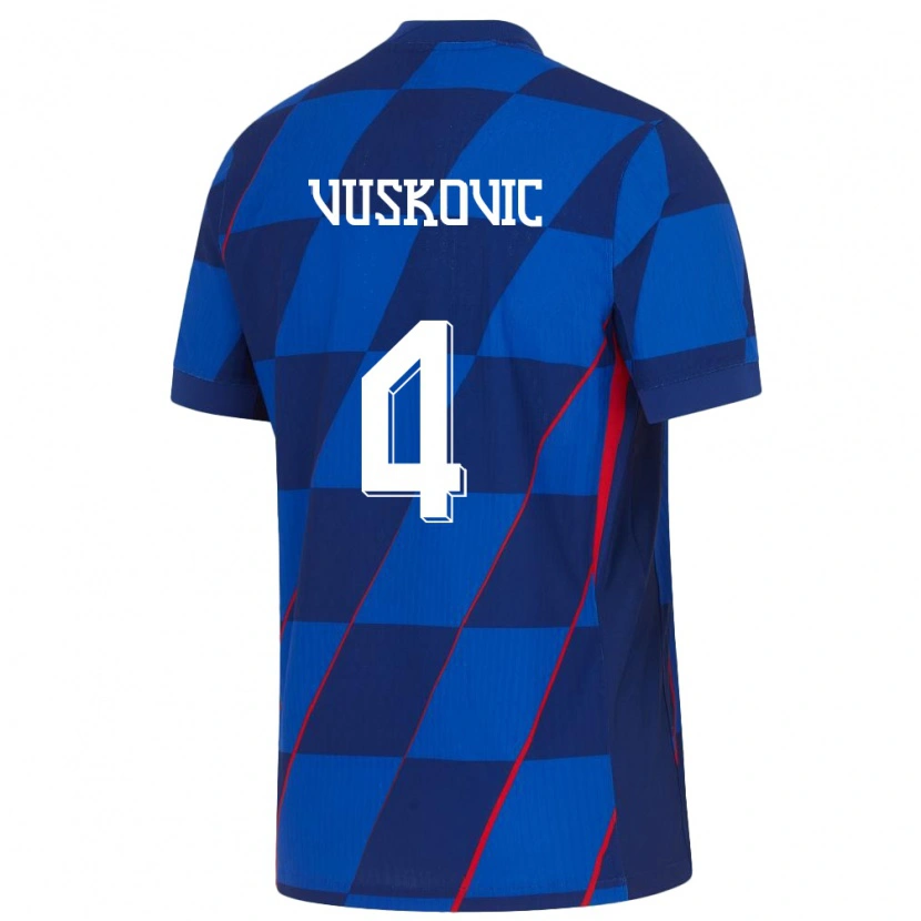 Danxen Heren Kroatië Luka Vuskovic #4 Blauw Uitshirt Uittenue 24-26 T-Shirt