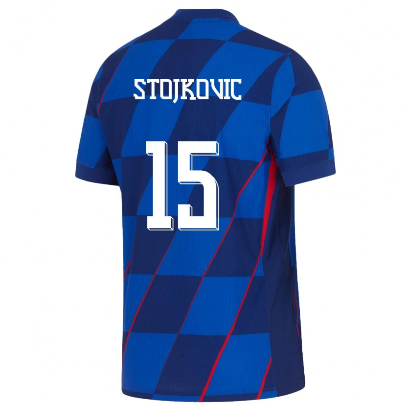 Danxen Heren Kroatië Luka Stojkovic #15 Blauw Uitshirt Uittenue 24-26 T-Shirt