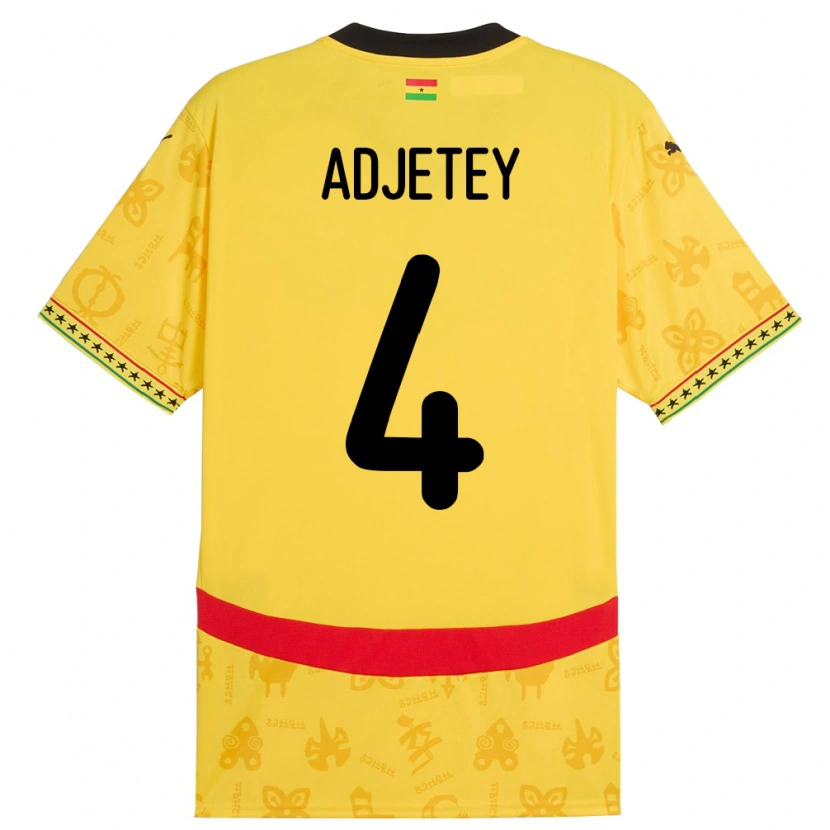 Danxen Heren Ghana Jonas Adjetey #4 Geel Uitshirt Uittenue 24-26 T-Shirt