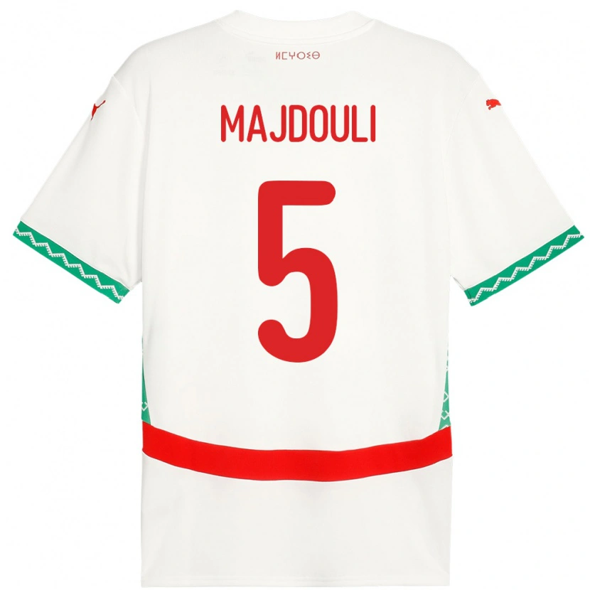 Danxen Heren Marokko Wael Majdouli #5 Wit Uitshirt Uittenue 24-26 T-Shirt