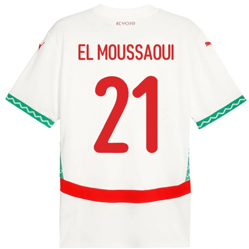 Danxen Heren Marokko Tajeddine El Moussaoui #21 Wit Uitshirt Uittenue 24-26 T-Shirt