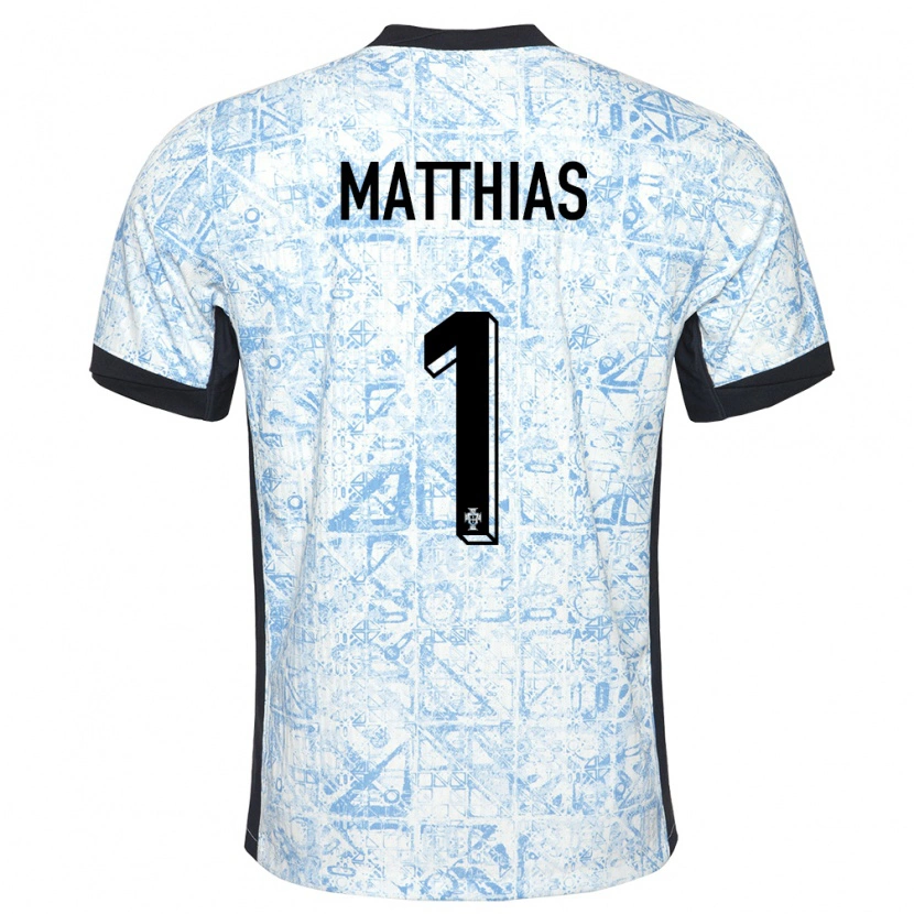 Danxen Heren Portugal Matthias Da Silva #1 Crème Blauw Uitshirt Uittenue 24-26 T-Shirt