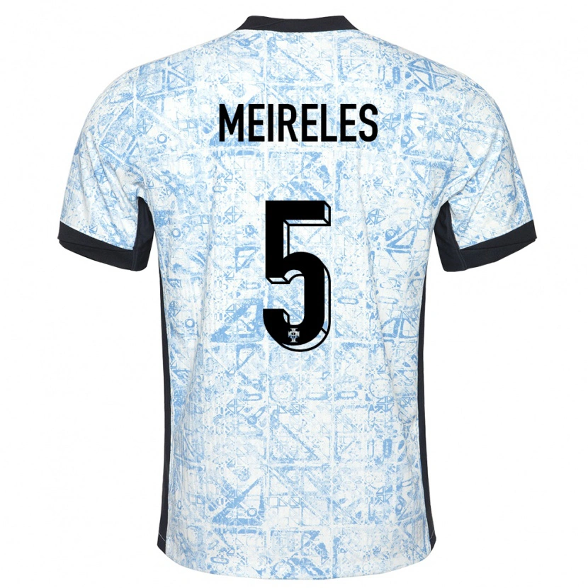 Danxen Heren Portugal Afonso Meireles #5 Crème Blauw Uitshirt Uittenue 24-26 T-Shirt