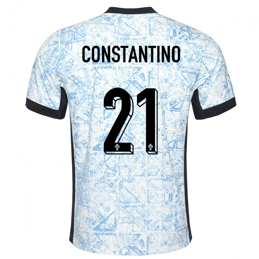 Danxen Heren Portugal Simão Constantino #21 Crème Blauw Uitshirt Uittenue 24-26 T-Shirt