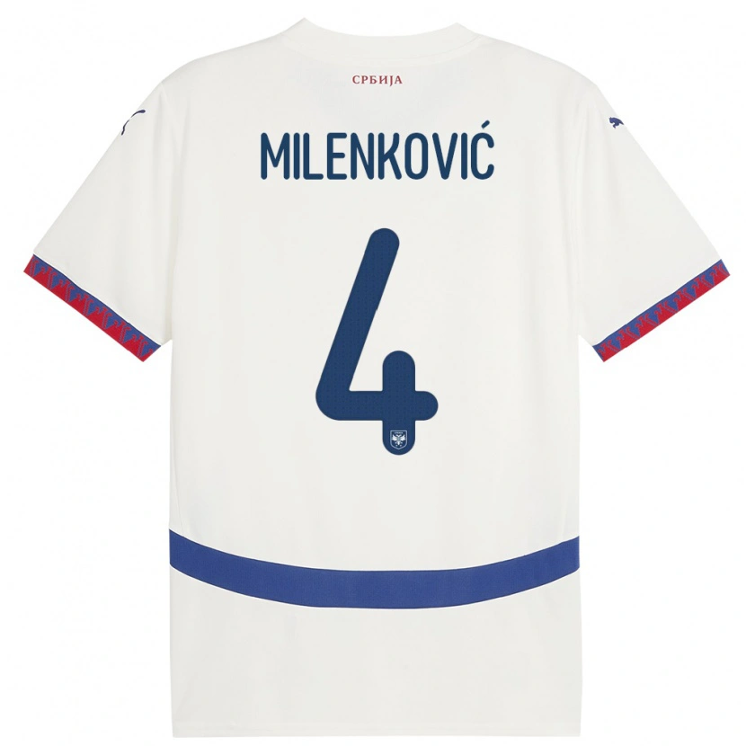 Danxen Heren Servië Nikola Milenković #4 Wit Uitshirt Uittenue 24-26 T-Shirt