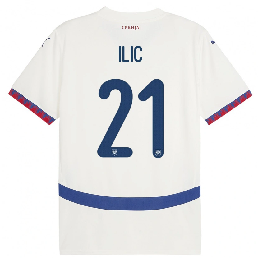 Danxen Heren Servië Veljko Ilic #21 Wit Uitshirt Uittenue 24-26 T-Shirt