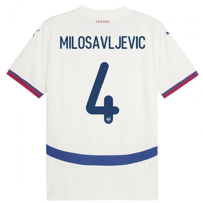 Danxen Heren Servië Veljko Milosavljevic #4 Wit Uitshirt Uittenue 24-26 T-Shirt