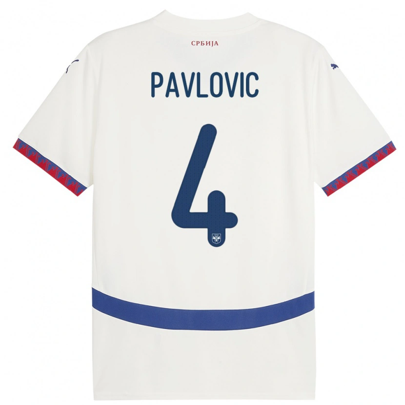 Danxen Heren Servië Andrej Pavlovic #4 Wit Uitshirt Uittenue 24-26 T-Shirt