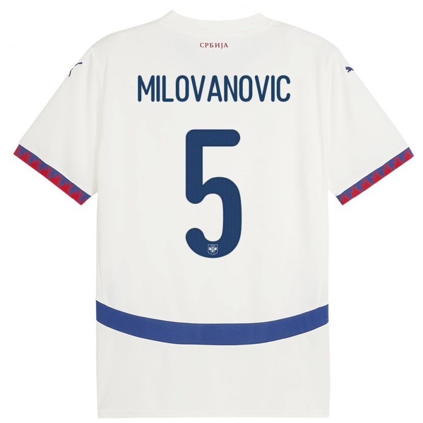 Danxen Heren Servië Mateja Milovanovic #5 Wit Uitshirt Uittenue 24-26 T-Shirt