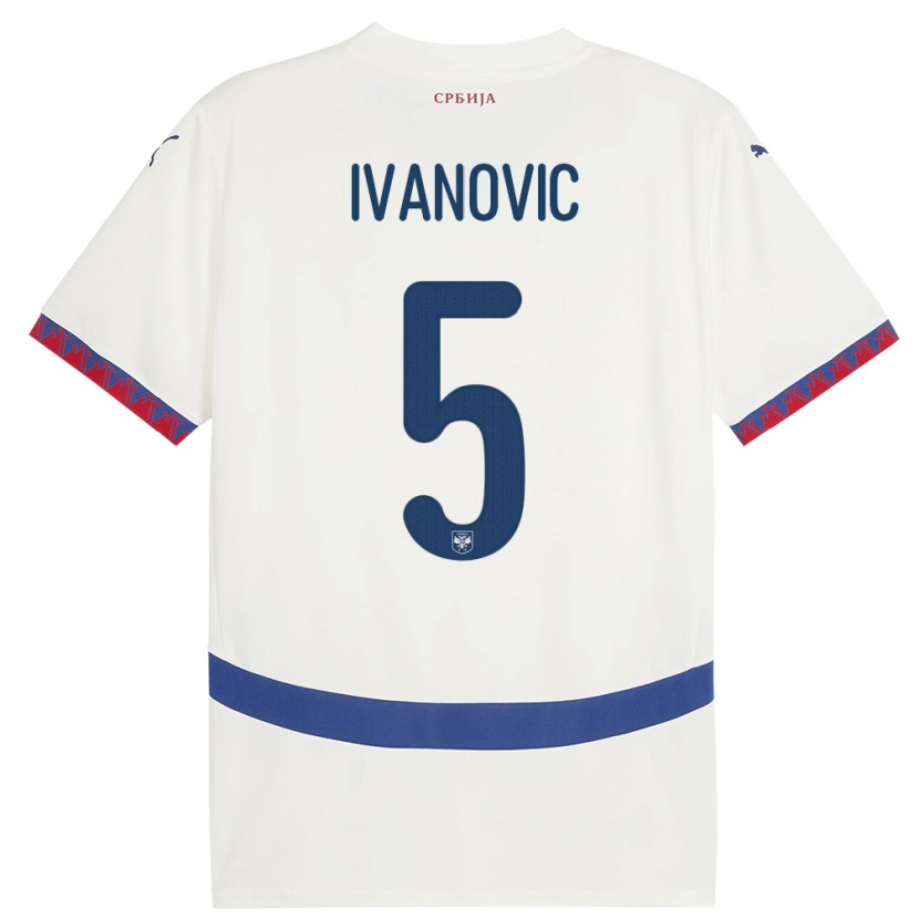 Danxen Heren Servië Mijat Ivanovic #5 Wit Uitshirt Uittenue 24-26 T-Shirt
