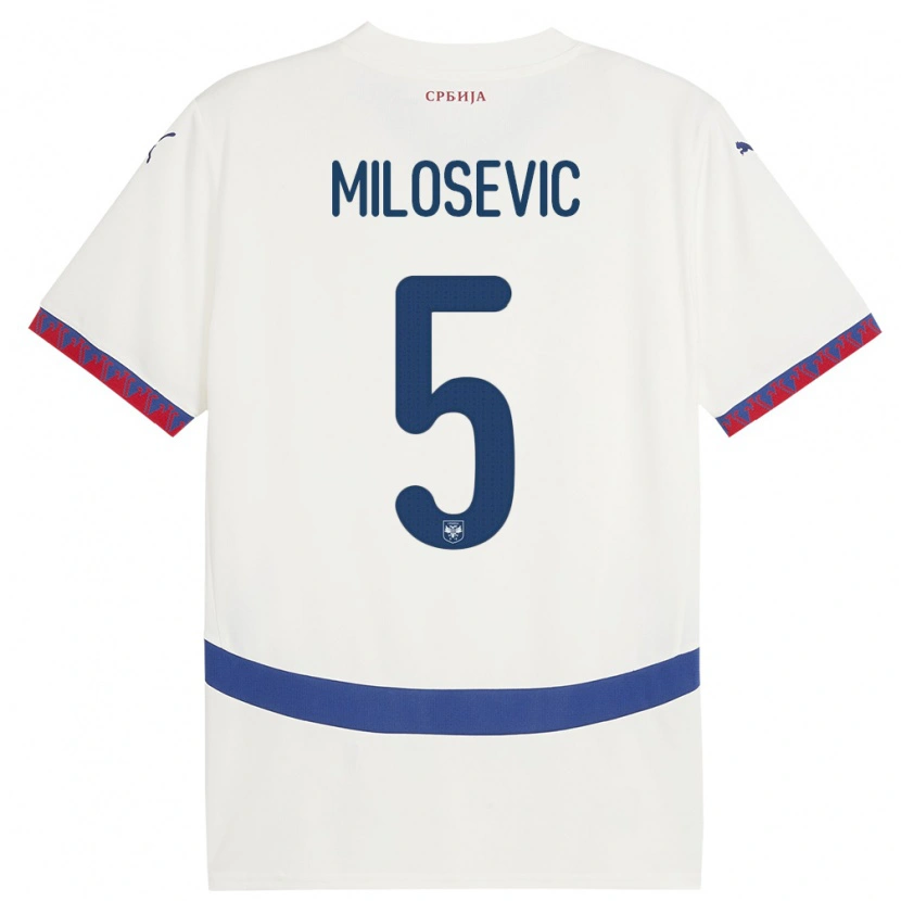 Danxen Heren Servië Jovan Milosevic #5 Wit Uitshirt Uittenue 24-26 T-Shirt