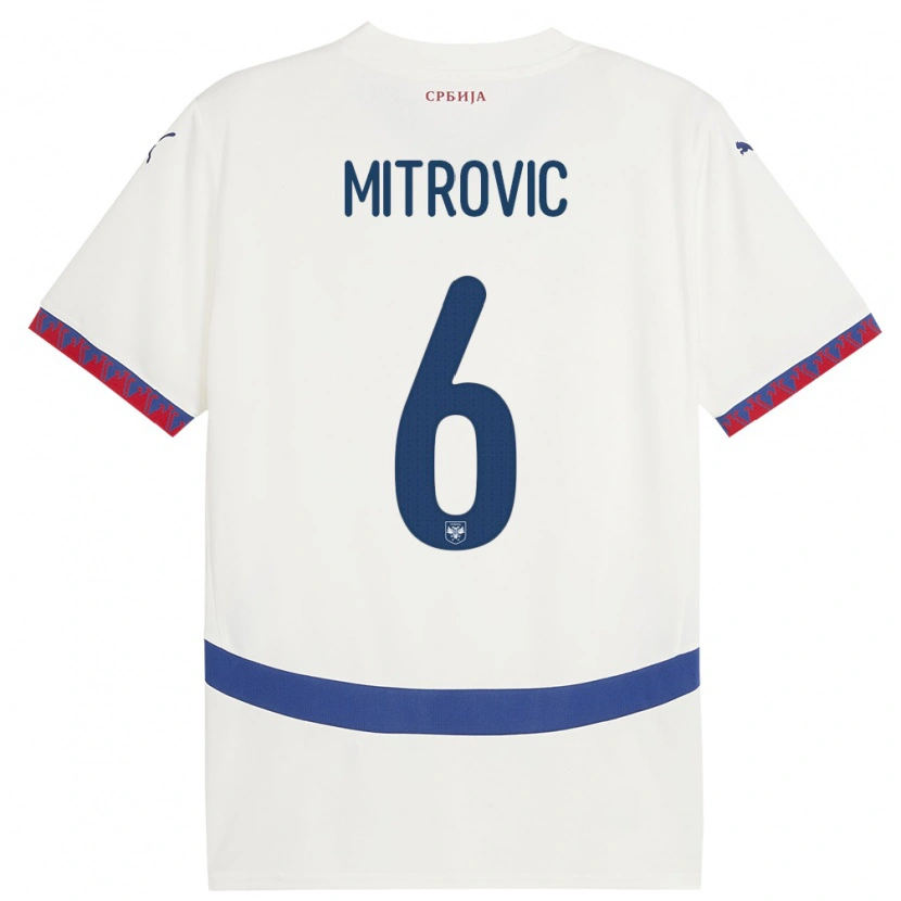 Danxen Heren Servië Matija Mitrovic #6 Wit Uitshirt Uittenue 24-26 T-Shirt