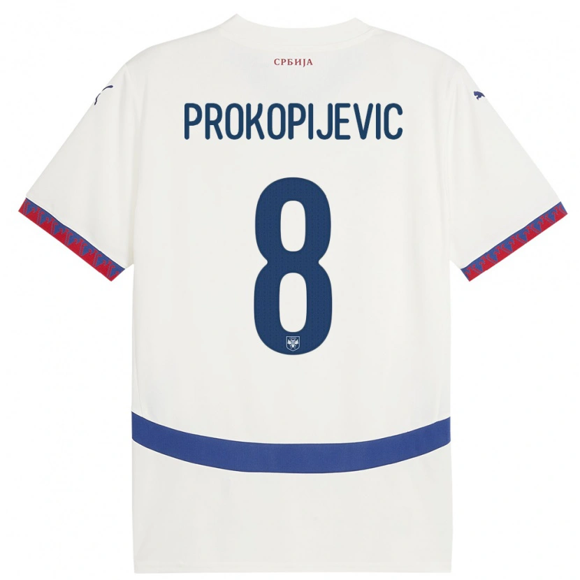 Danxen Heren Servië Mateja Prokopijevic #8 Wit Uitshirt Uittenue 24-26 T-Shirt