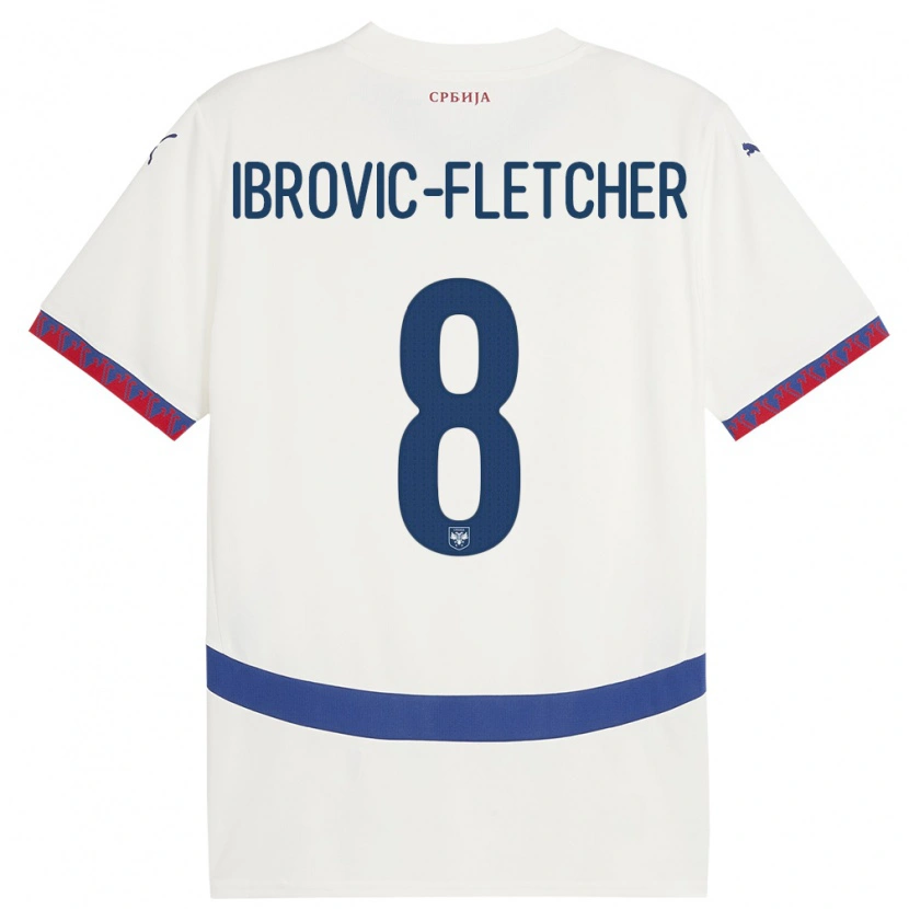 Danxen Heren Servië Edward Ibrovic-Fletcher #8 Wit Uitshirt Uittenue 24-26 T-Shirt