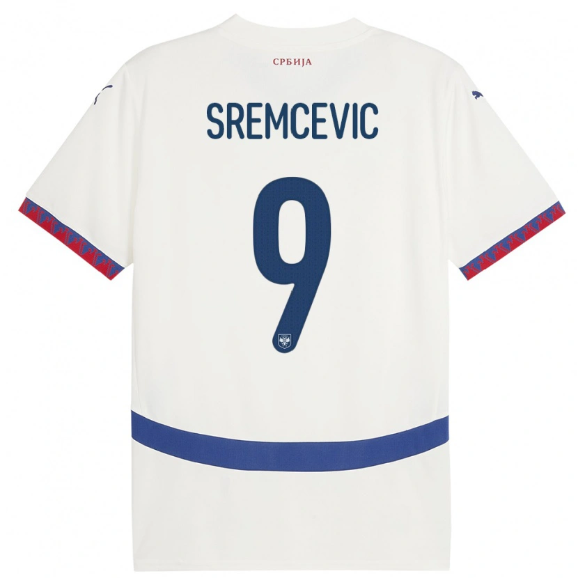 Danxen Heren Servië Uros Sremcevic #9 Wit Uitshirt Uittenue 24-26 T-Shirt