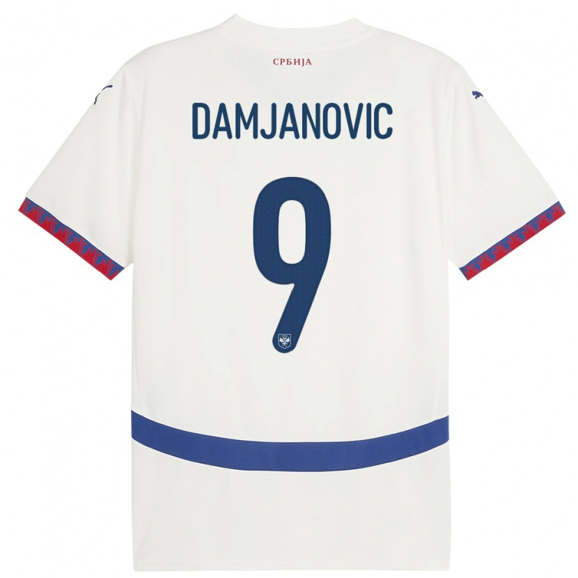 Danxen Heren Servië Aleksa Damjanovic #9 Wit Uitshirt Uittenue 24-26 T-Shirt