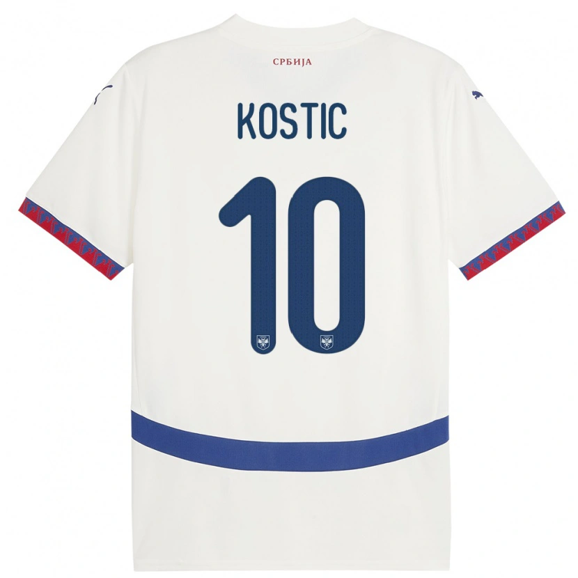 Danxen Heren Servië Bogdan Kostic #10 Wit Uitshirt Uittenue 24-26 T-Shirt