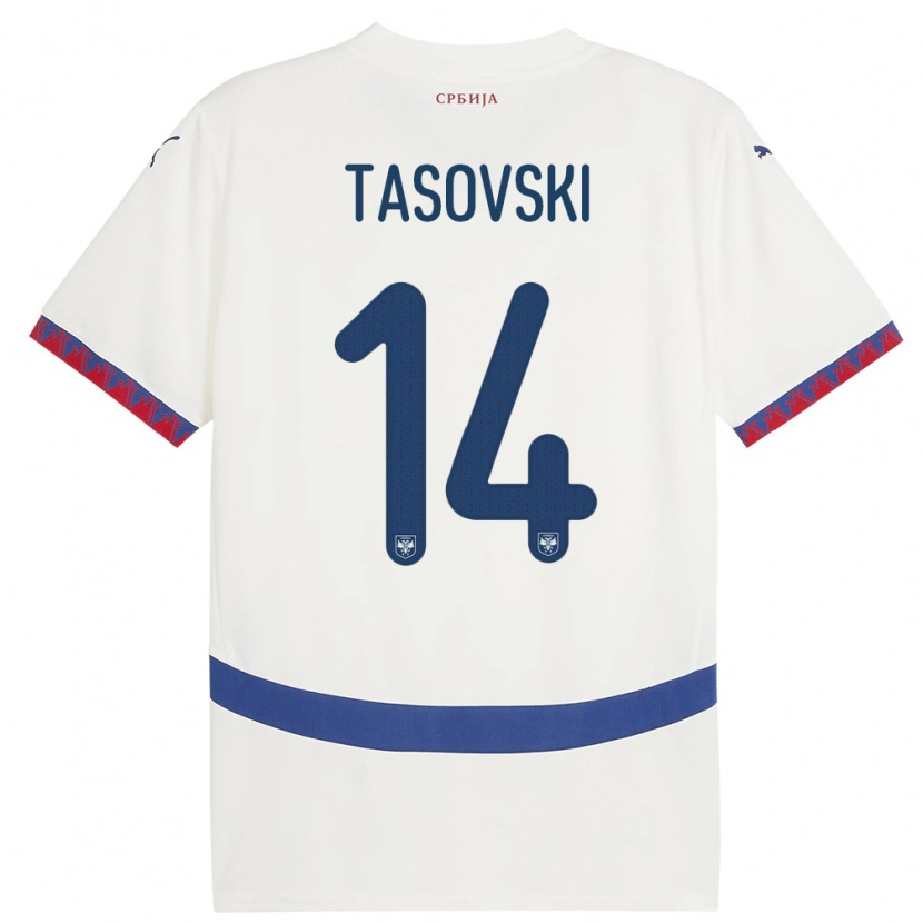 Danxen Heren Servië Vasil Tasovski #14 Wit Uitshirt Uittenue 24-26 T-Shirt