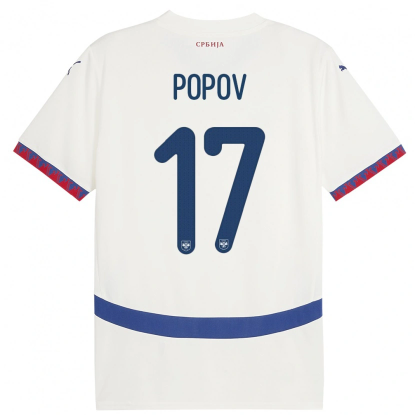 Danxen Heren Servië Andrej Popov #17 Wit Uitshirt Uittenue 24-26 T-Shirt