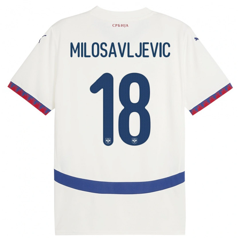 Danxen Heren Servië Jovan Milosavljevic #18 Wit Uitshirt Uittenue 24-26 T-Shirt