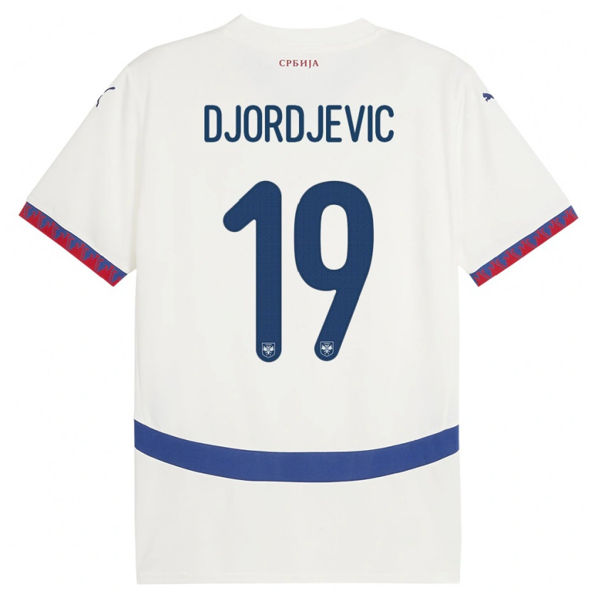 Danxen Heren Servië Luka Djordjevic #19 Wit Uitshirt Uittenue 24-26 T-Shirt