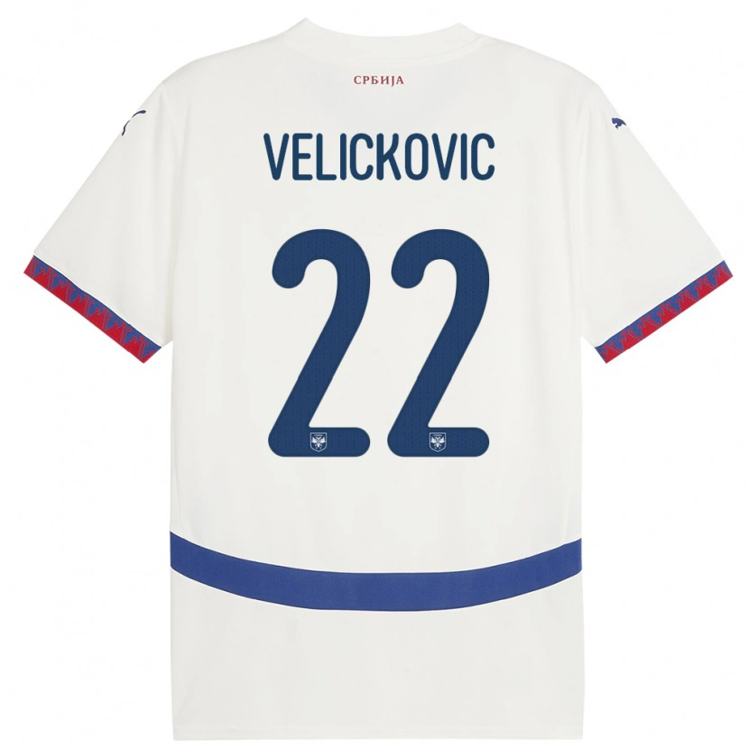 Danxen Heren Servië Marko Velickovic #22 Wit Uitshirt Uittenue 24-26 T-Shirt