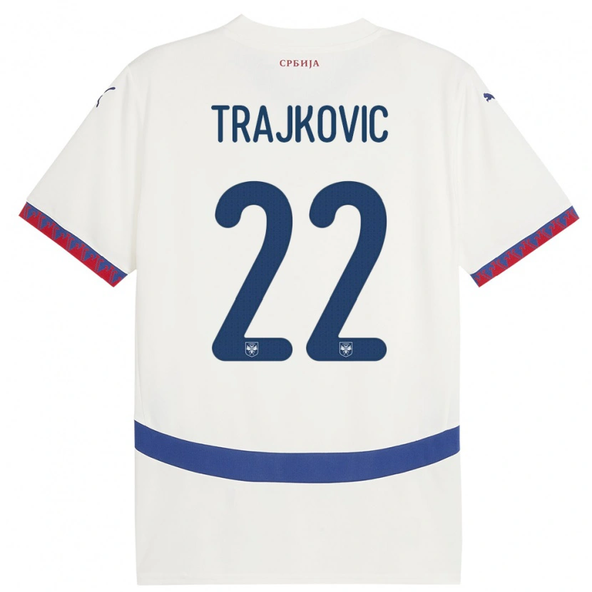 Danxen Heren Servië Aleksa Trajkovic #22 Wit Uitshirt Uittenue 24-26 T-Shirt