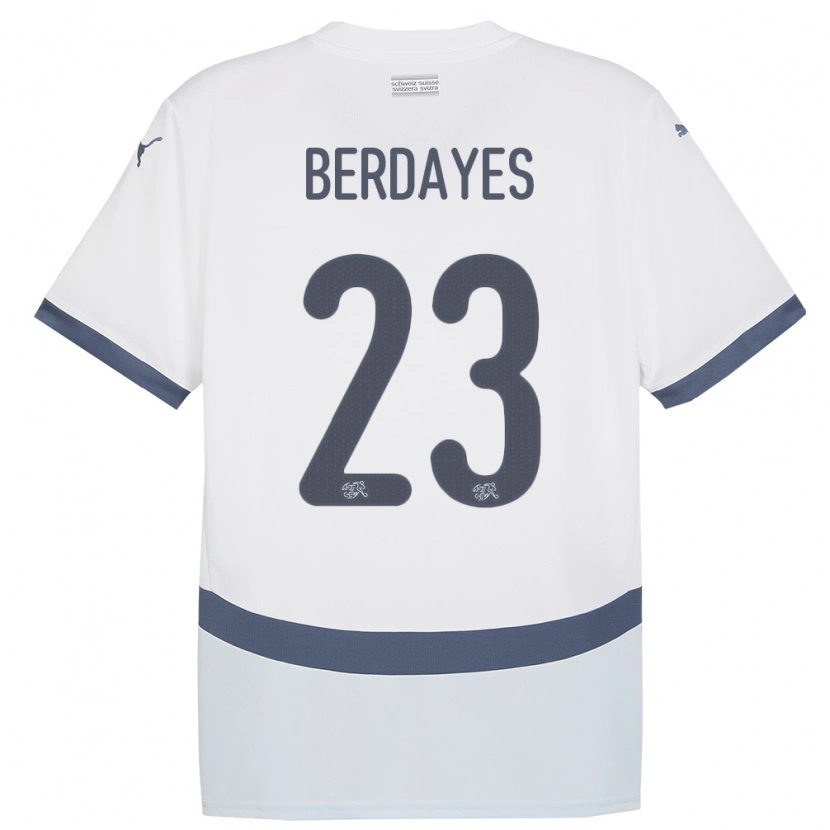 Danxen Heren Zwitserland Théo Berdayes #23 Wit Uitshirt Uittenue 24-26 T-Shirt