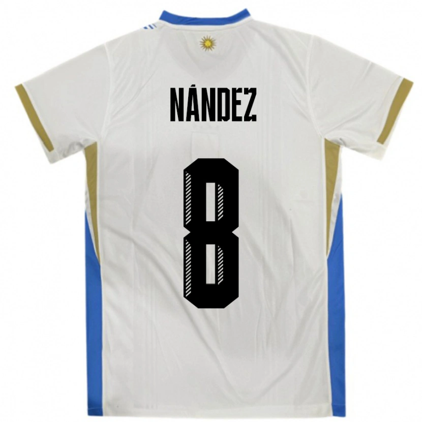 Danxen Heren Uruguay Nahitan Nández #8 Wit Blauw Uitshirt Uittenue 24-26 T-Shirt