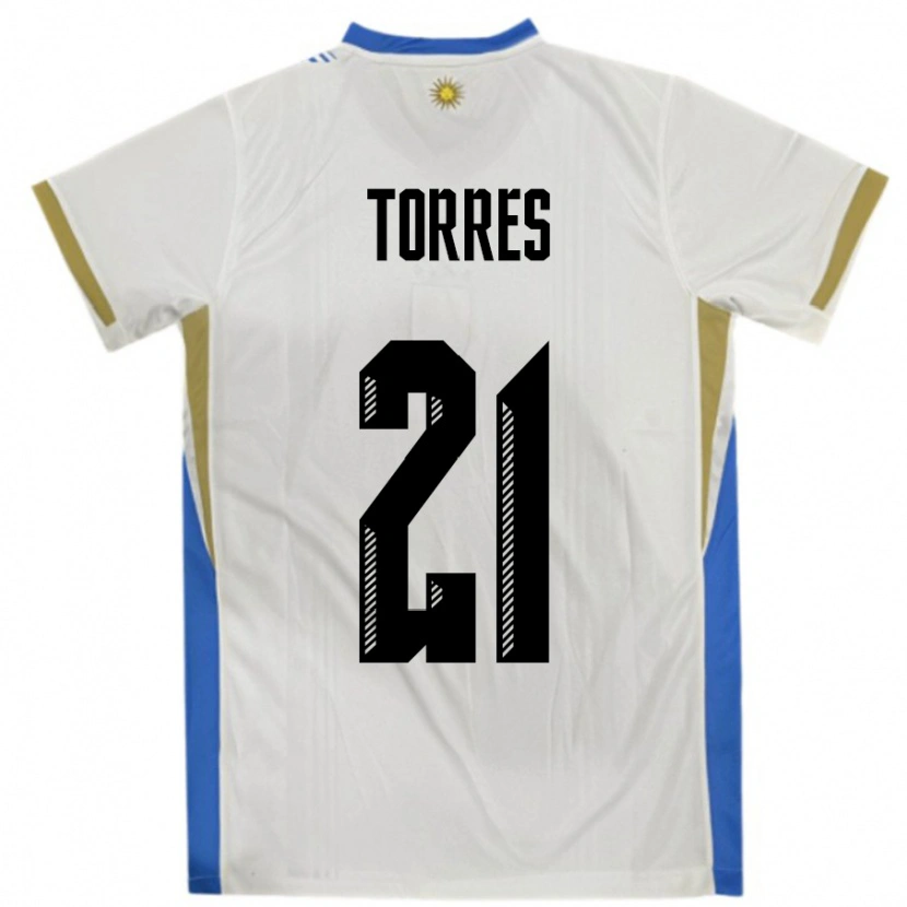 Danxen Heren Uruguay Facundo Torres #21 Wit Blauw Uitshirt Uittenue 24-26 T-Shirt