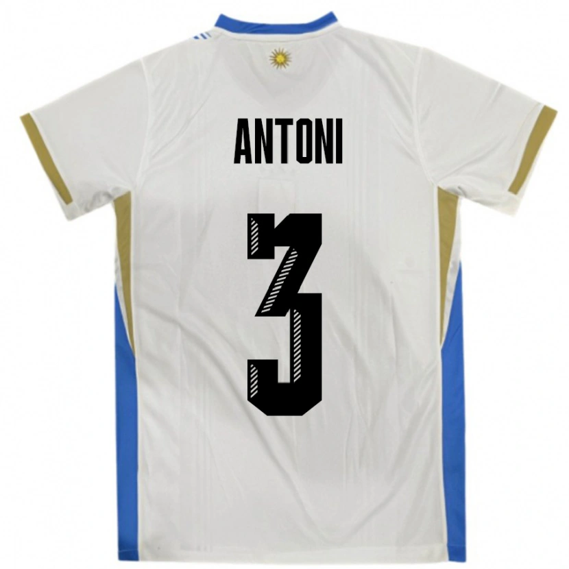 Danxen Heren Uruguay Mateo Antoni #3 Wit Blauw Uitshirt Uittenue 24-26 T-Shirt