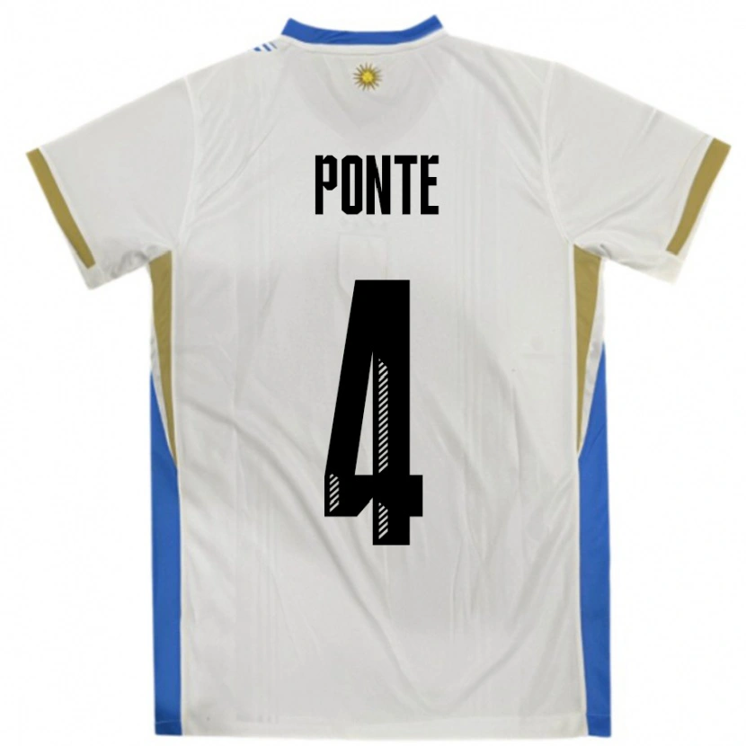 Danxen Heren Uruguay Mateo Ponte #4 Wit Blauw Uitshirt Uittenue 24-26 T-Shirt