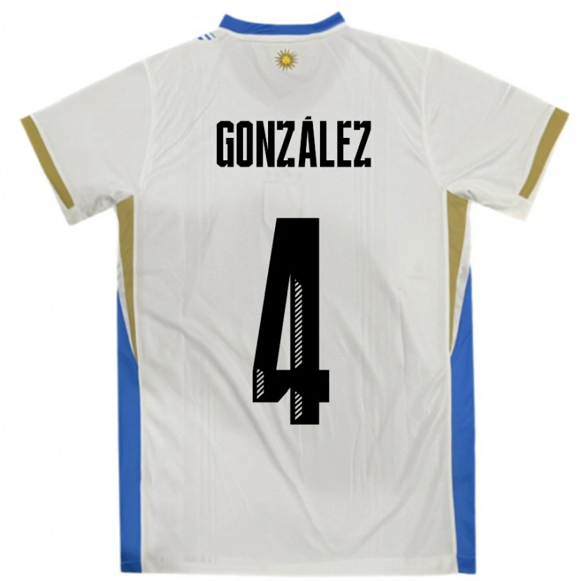 Danxen Heren Uruguay Facundo González #4 Wit Blauw Uitshirt Uittenue 24-26 T-Shirt