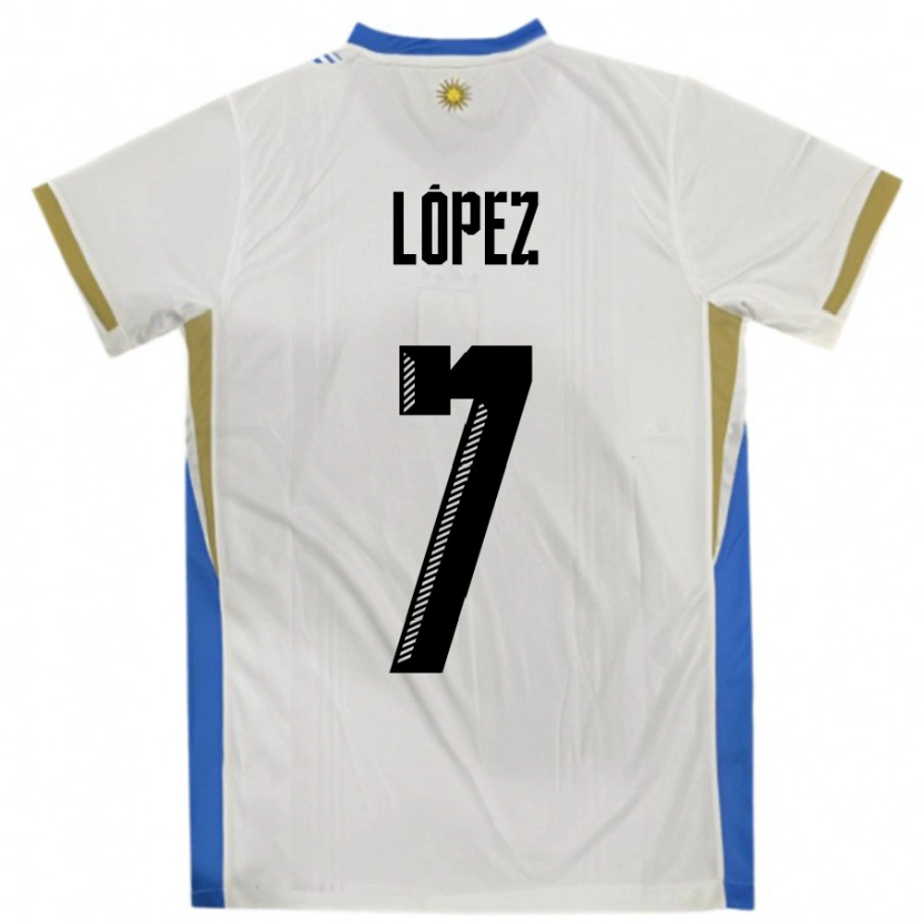 Danxen Heren Uruguay Nahuel López #7 Wit Blauw Uitshirt Uittenue 24-26 T-Shirt