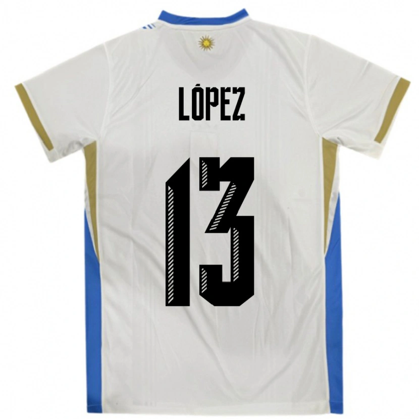 Danxen Heren Uruguay Nahuel López #13 Wit Blauw Uitshirt Uittenue 24-26 T-Shirt