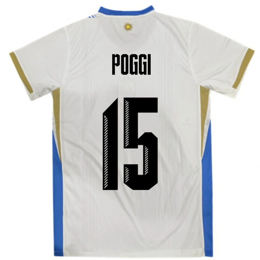 Danxen Heren Uruguay Vicente Poggi #15 Wit Blauw Uitshirt Uittenue 24-26 T-Shirt