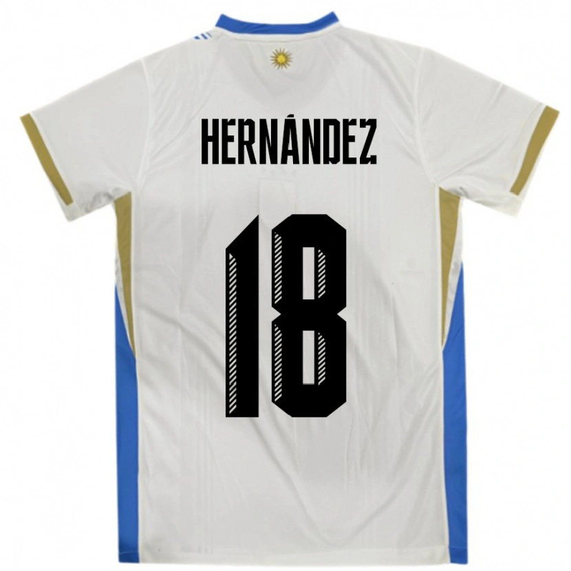 Danxen Heren Uruguay Tomás Hernández #18 Wit Blauw Uitshirt Uittenue 24-26 T-Shirt