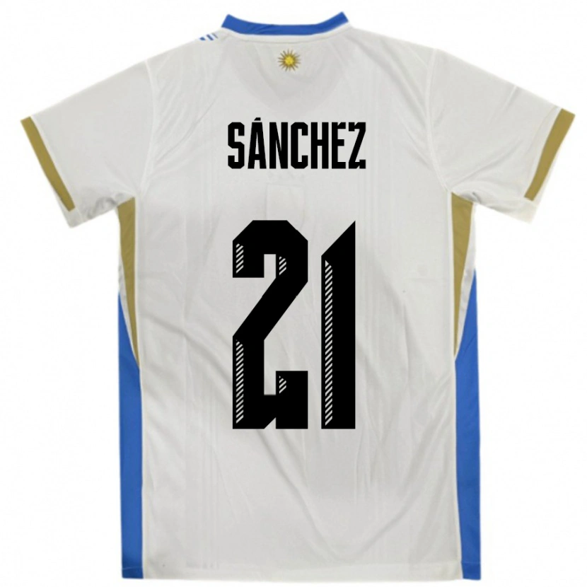 Danxen Heren Uruguay Renzo Sánchez #21 Wit Blauw Uitshirt Uittenue 24-26 T-Shirt