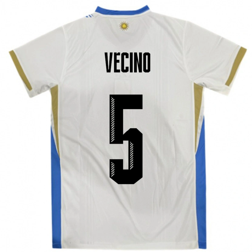 Danxen Heren Uruguay Matias Vecino #5 Wit Blauw Uitshirt Uittenue 24-26 T-Shirt