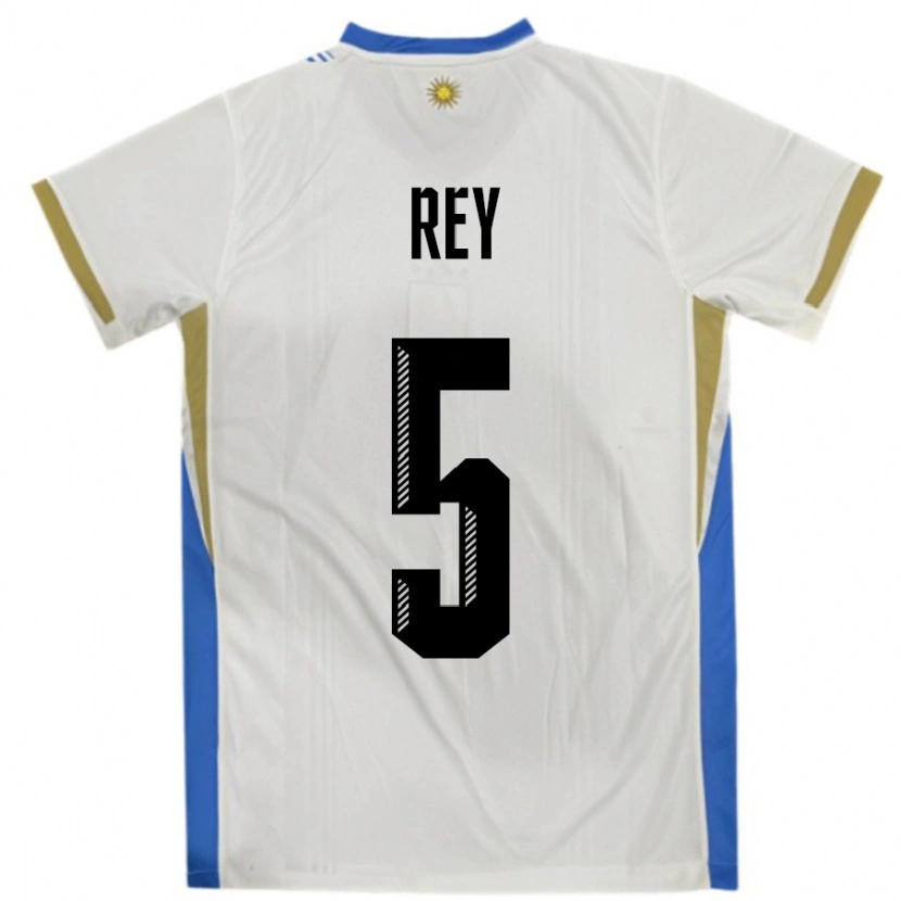Danxen Heren Uruguay Rodrigo Rey #5 Wit Blauw Uitshirt Uittenue 24-26 T-Shirt