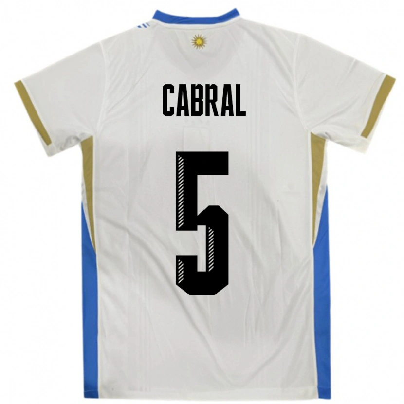 Danxen Heren Uruguay Maximo Cabral #5 Wit Blauw Uitshirt Uittenue 24-26 T-Shirt