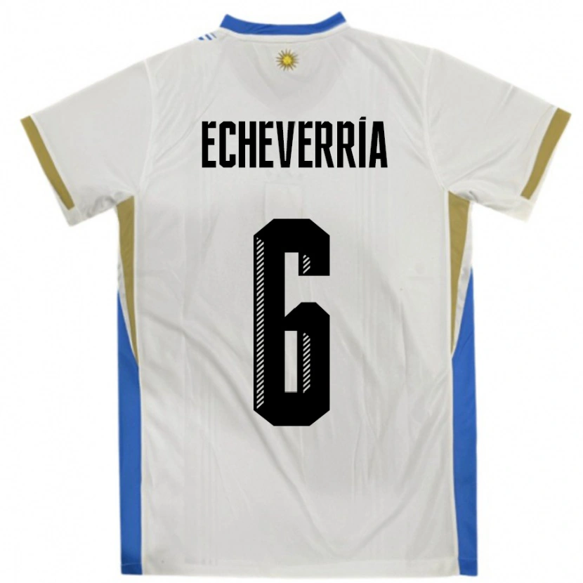 Danxen Heren Uruguay Juan Echeverria #6 Wit Blauw Uitshirt Uittenue 24-26 T-Shirt