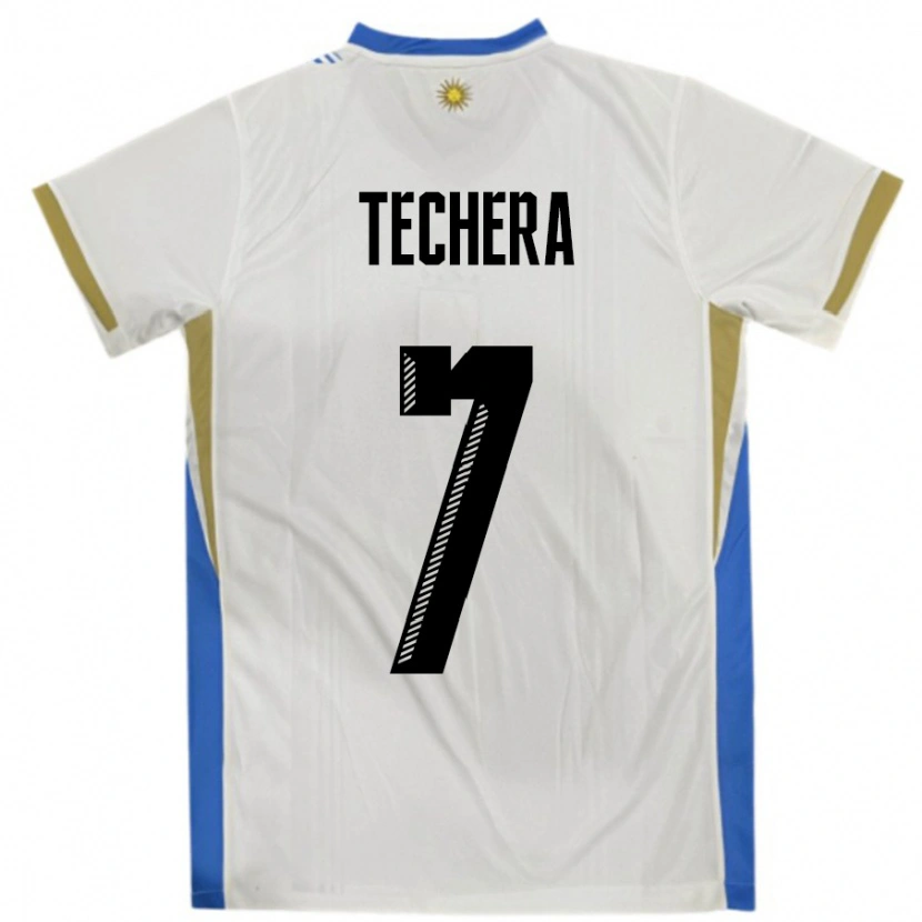 Danxen Heren Uruguay Facundo Techera #7 Wit Blauw Uitshirt Uittenue 24-26 T-Shirt
