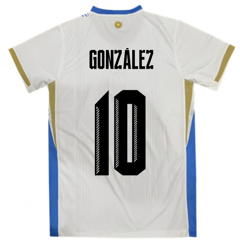 Danxen Heren Uruguay Franco Gonzalez #10 Wit Blauw Uitshirt Uittenue 24-26 T-Shirt