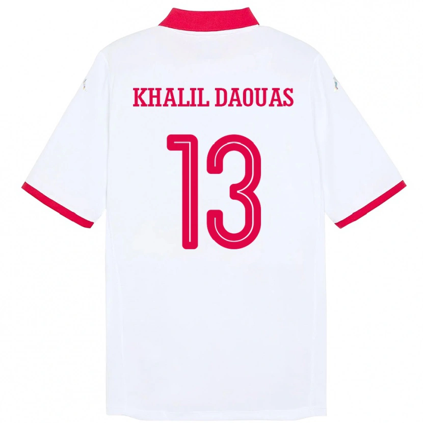 Danxen Heren Tunesië Mohamed Khalil Daouas #13 Wit Uitshirt Uittenue 24-26 T-Shirt