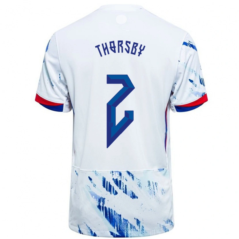 Danxen Heren Noorwegen Morten Thorsby #2 Wit Blauw Uitshirt Uittenue 24-26 T-Shirt