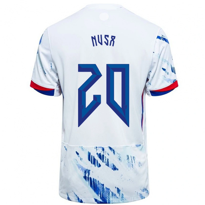 Danxen Heren Noorwegen Antonio Nusa #20 Wit Blauw Uitshirt Uittenue 24-26 T-Shirt